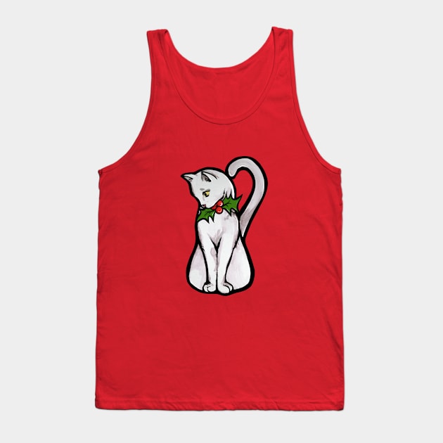 Christmas White Cat Tank Top by bubbsnugg